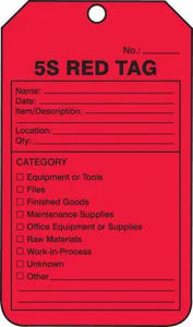 Accuform"5S RED TAG", Pack of 25 PF-Cardstock Production Control Tags, 5.75" x 3.25", Black on Red, MMT105CTP