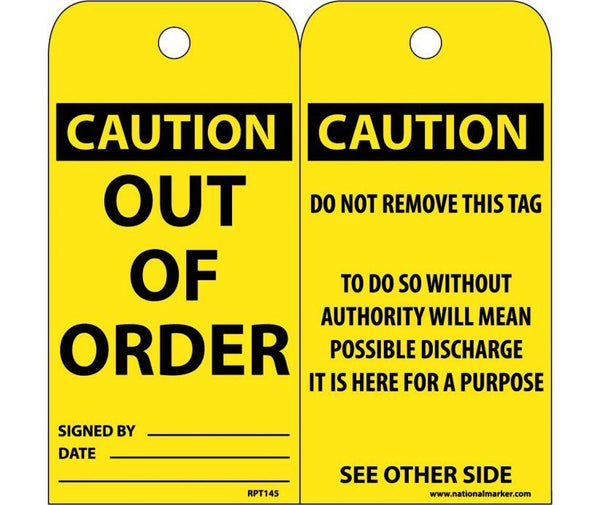 TAGS, OUT OF ORDER, 6X3, .015 MIL UNRIP VINYL, 25 PK