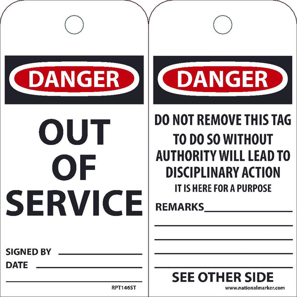 TAGS, OUT OF SERVICE, 6X3, POLYTAG, BOX OF 250, EZ PULL