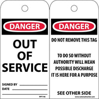 TAGS, DANGER, OUT OF SERVICE, 6X3, SYNTHETIC PAPER, 25/PK (HOLE)