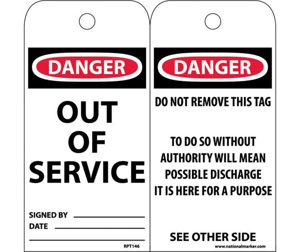 TAGS, OUT OF SERVICE, 6X3, .015 MIL UNRIP VINYL, 25 PK