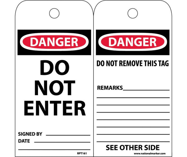 TAGS, DANGER DO NOT ENTER, 6X3, SYNTHETIC PAPER, 25/PK (HOLE)
