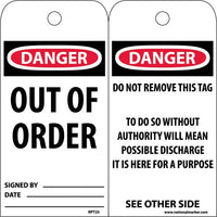 TAGS, DANGER OUT OF ORDER, 6X3, UNRIP VINYL, 25/PK