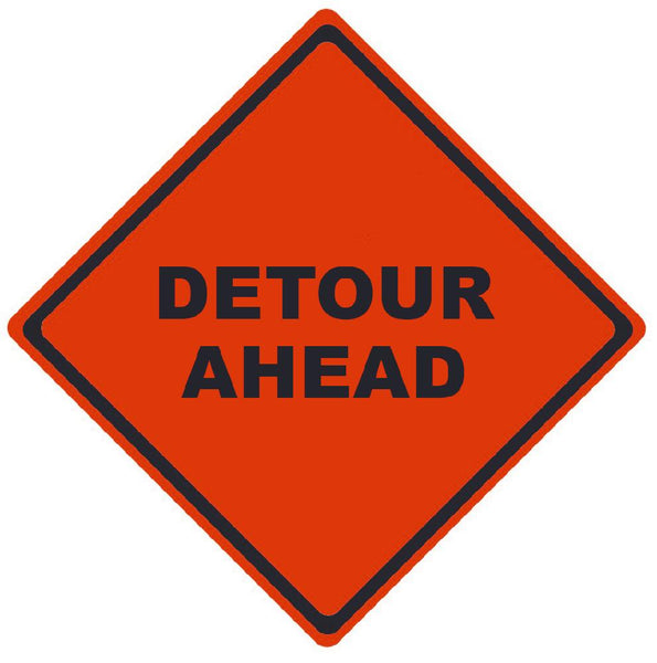 TRAFFIC, DETOUR AHEAD, 36X36, ROLL UP SIGN, MESH MATERIAL