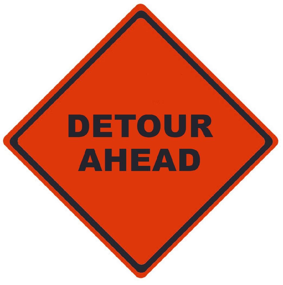 TRAFFIC, DETOUR AHEAD, 36X36, ROLL UP SIGN, MESH MATERIAL