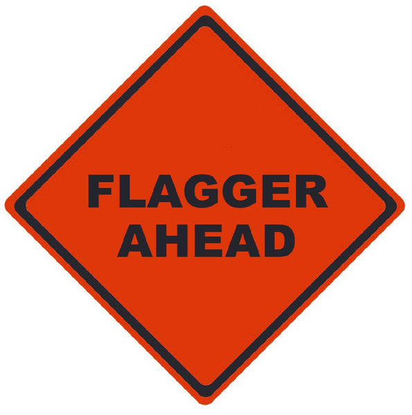 TRAFFIC, FLAGGER AHEAD, 36X36, ROLL UP SIGN, MESH MATERIAL