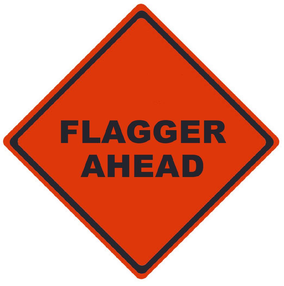 TRAFFIC, FLAGGER AHEAD, 48X48, ROLL UP SIGN, MESH MATERIAL