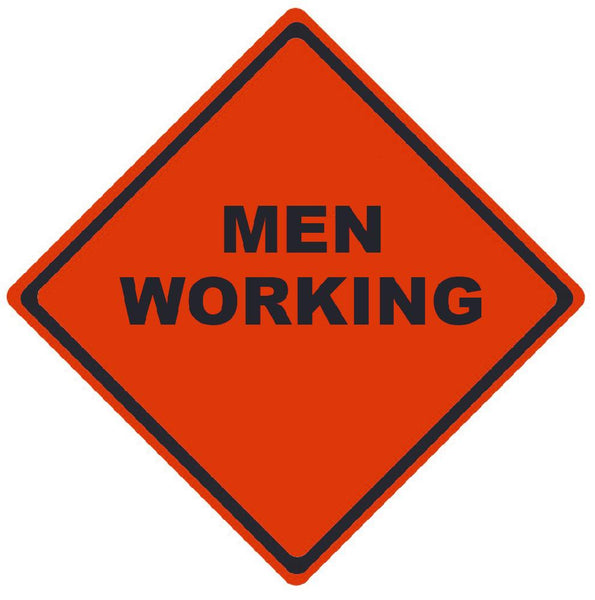 TRAFFIC, MEN WORKING, 48X48, ROLL UP SIGN, MESH MATERIAL