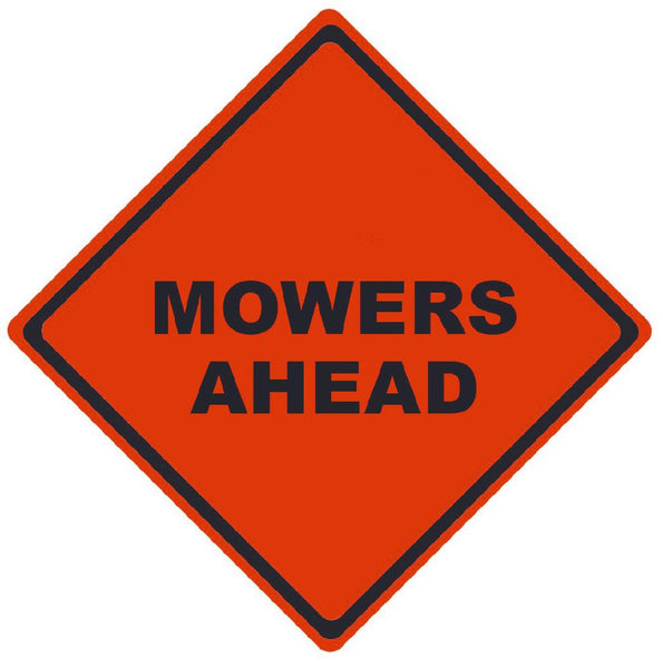 TRAFFIC, MOWERS AHEAD, 48X48, ROLL UP SIGN, MESH MATERIAL