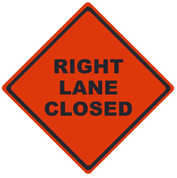 TRAFFIC, RIGHT LANE CLOSED, 48X48, ROLL UP SIGN, MESH MATERIAL