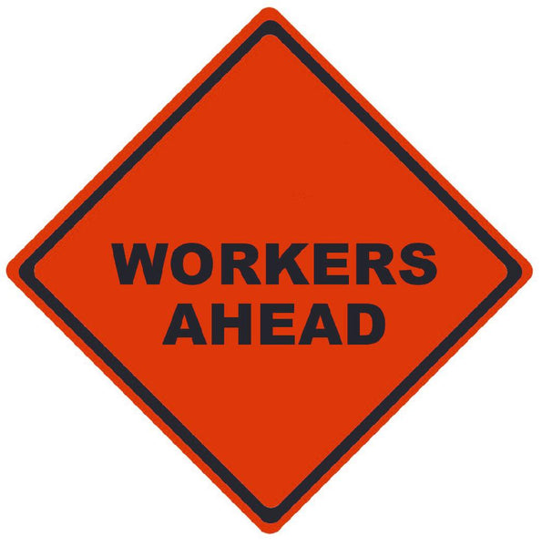 TRAFFIC, WORKERS AHEAD, 48X48, ROLL UP SIGN, MESH MATERIAL