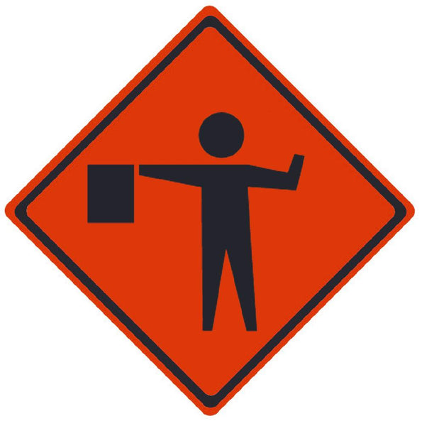 TRAFFIC, FLAGMAN SYMBOL, 36X36, ROLL UP SIGN, MICROPRISMATIC REFLECTIVE MATERIAL