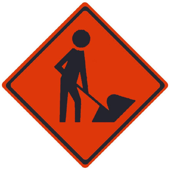 TRAFFIC, MEN WORKING SYMBOL, 36X36, ROLL UP SIGN, MICROPRISMATIC REFLECTIVE MATERIAL