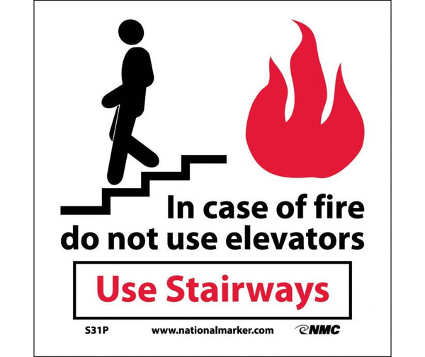 IN CASE OF FIRE DO NOT USE ELEVATORS USE.. (W/ GRAPHIC), 7X7, RIGID PLASTIC