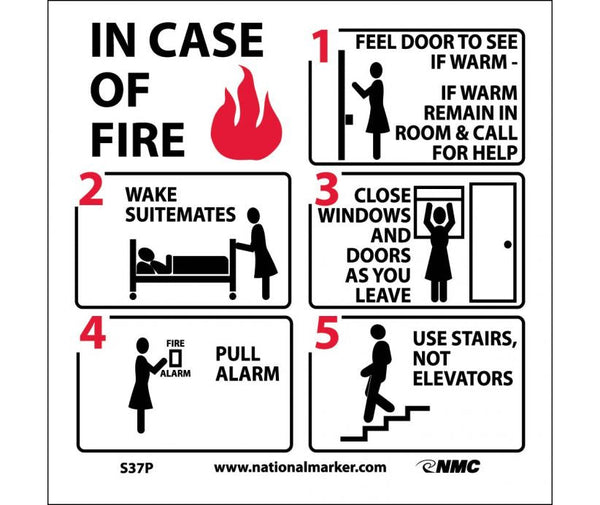 HOTEL MOTEL FIRE EMERGENCY INSTRUCTIONS (W/ GRAPHIC), 7X7, RIGID PLASTIC