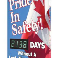 Digi-Day Electronic Safety Scoreboard, 28 X 20, Aluminum, Pride in Safety _Days Without A Lost Time Accident (Canadian)