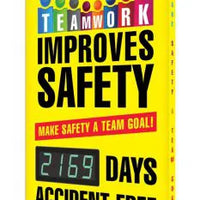 Digi-Day Electronic Safety Scoreboard, 28 X 20, Aluminum, Teamwork Improve Safety - Make Safety A Team Goal