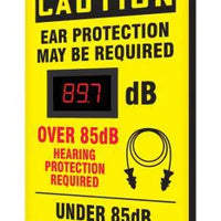 Decibel Meter Sign, CAUTION EAR PROTECTION MAY BE REQUIRED DB, 20" x 12" x 1",  Aluminum