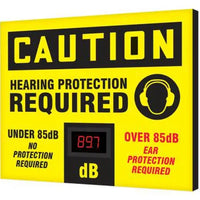 Decibel Meter Sign, CAUTION HEARING PROTECTION REQUIRED DB, 20" x 24" x 1", Aluminum