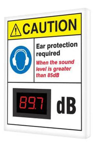 Decibel Meter Sign, CAUTION EAR PROTECTION REQUIRED DB, 12" x 10" x 1", Aluminum