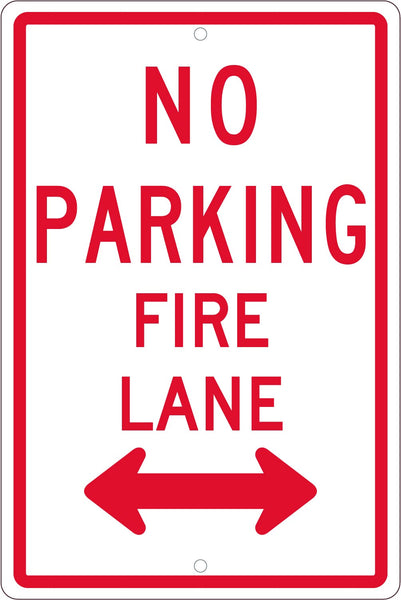 NO PARKING FIRE LANE (W/ DOUBLE ARROW), 18X12, .063 ALUM