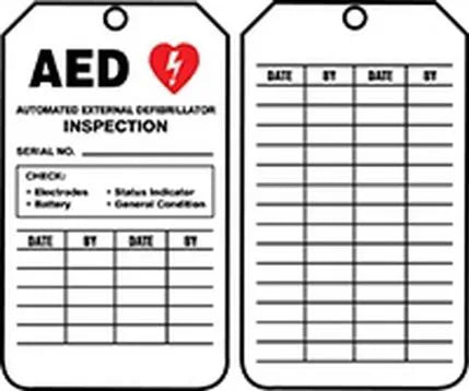 Inspection Tag, AED AUTOMATIC EXTERNAL DEFIBRILLATOR INSPECTION, 5.75