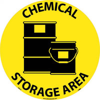 WALK ON FLOOR SIGN, 17" DIA., SMOOTH NON-SLIP SURFACE, CHEMICAL STORAGE AREA