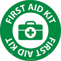 WALK ON FLOOR SIGN, 17" DIA., SMOOTH NON-SLIP SURFACE, FIRST AID KIT