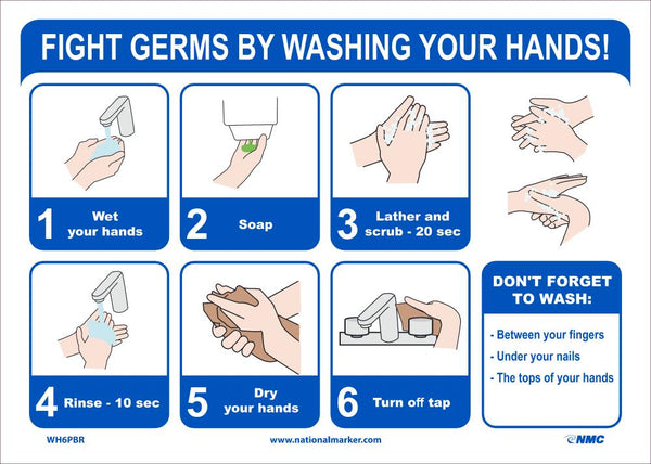 FIGHT GERMS BY WASHING YOUR HANDS, 10X14, REMOVABLE PS VINYL
