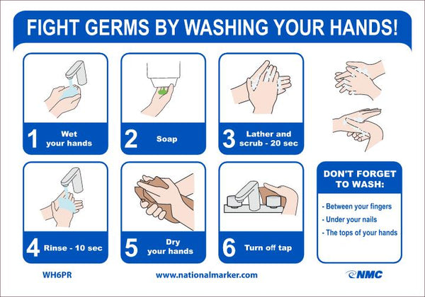 FIGHT GERMS BY WASHING YOUR HANDS, 7X10, REMOVABLE PS VINYL