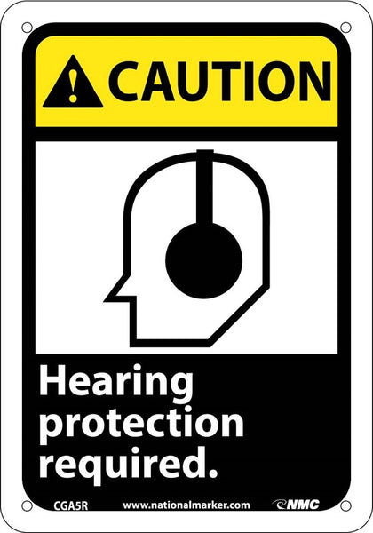 CAUTION, HEARING PROTECTION REQUIRED (W/GRAPHIC), 14X10, .040 ALUM