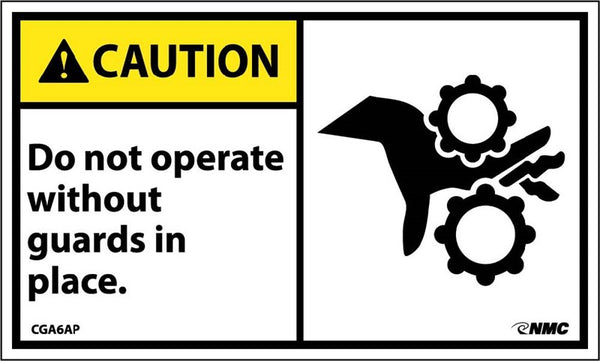 CAUTION, DO NOT OPERATE WITHOUT GUARDS IN PLACE (GRAPHIC), 3X5, PS VINYL, 5/PK