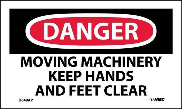 DANGER, MOVING MACHINERY KEEP HANDS AND FEET CLEAR, 3X5, PS VINYL, 5/PK