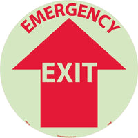 WALK ON FLOOR SIGN, GLOW, 17" DIA., SMOOTH NON-SLIP SURFACE, EMERGENCY EXIT