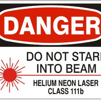 Danger Do Not Stare Into Beam Helium Neon Laser Class 111b Signs | D-1137