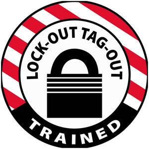 HARD HAT LABEL, LOCK-OUT TAG-OUT TRAINED, 2" DIA, REFLECTIVE PS VINYL, 25/PK