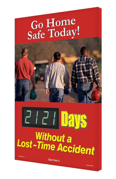 Digi-Day Electronic Safety Scoreboard, 28 X 20, Aluminum, Go Home Safe Today - _ Days Without A Lost Time Accident