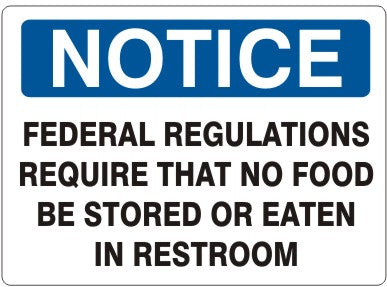 Notice Federal Regulation Require That No Food Be Stored Or Eaten In Restroom Signs | N-2604
