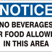 Notice No Beverages Or Food Allowed In This Area Signs | N-4709