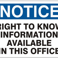 Notice Right To Know Information Available In This Office Signs | N-6609