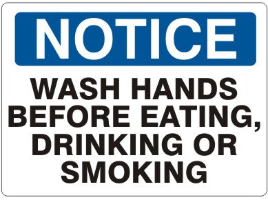 Notice Wash Hands Before Eating Drinking Or Smoking Signs | N-9201