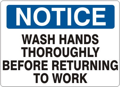 Notice Wash Hands Thoroughly Before Returning To Work Signs | N-9203