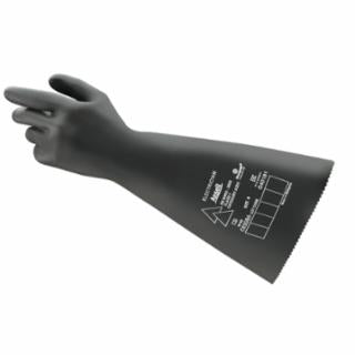 RIG Electrical Insulating Gloves, 14 in L, Class 1, Size 8, Black