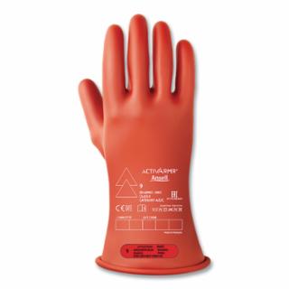 RIG Electrical Insulating Gloves, 11 in L, Class 0, Size 8, Red