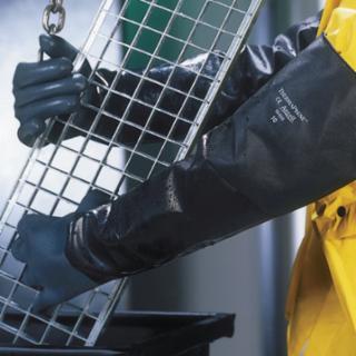 
Scorpio Chemical Resistant Gloves, 26 in, Rough, 10, Cotton Lining, Black/Gray