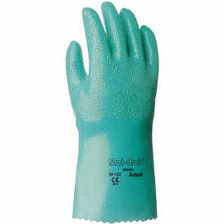 39-122 12 in Reinforced Nitrile Gloves, Gauntlet Cuff, Interlock Knit Cotton Lined, Size 9, Green