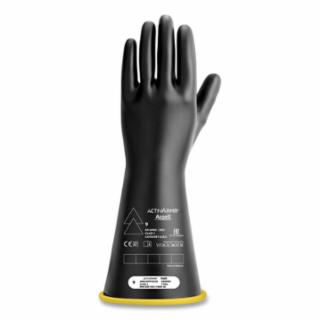 RIG Electrical Insulating Gloves, 14 in L, Class 1, Size 10, Black and Yellow
