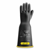 RIG Electrical Insulating Gloves, 16 in L, Class 2, Size 10, Black/Yellow, Bell Cuff