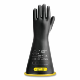 RIG Electrical Insulating Gloves, 16 in L, Class 2, Size 12, Black/Yellow