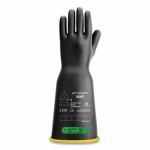 RIG Electrical Insulating Gloves, 16 in L, Class 3, Size 10.5, Black/Yellow, Bell Cuff